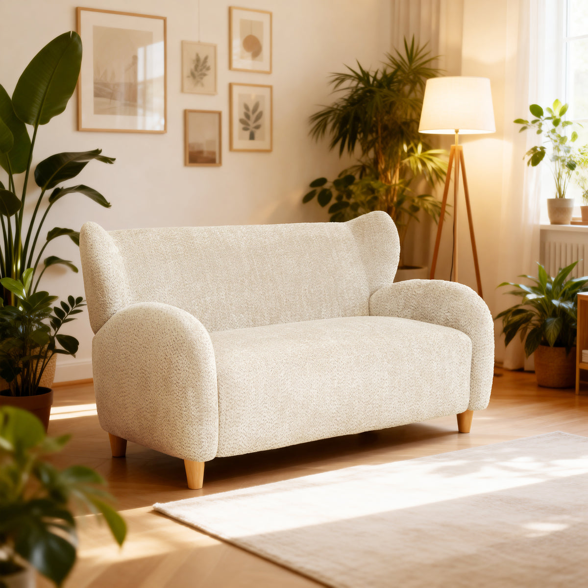 Nordic Chair Laid-back Style Loveseats 58 Inches - Chenille Fabric Sofa Chair, Decorative Sofa, Curved Backrest, Living Room Study Leisure Room ,Camel