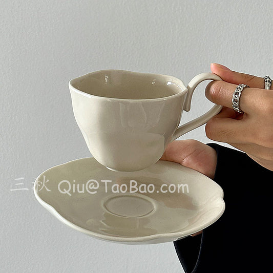Sanqiu Sanq Vintage Irregular Apricot Melbourne Coffee Cups and Saucers, Latte Cups, Afternoon Tea Water Cups, Niche Gifts