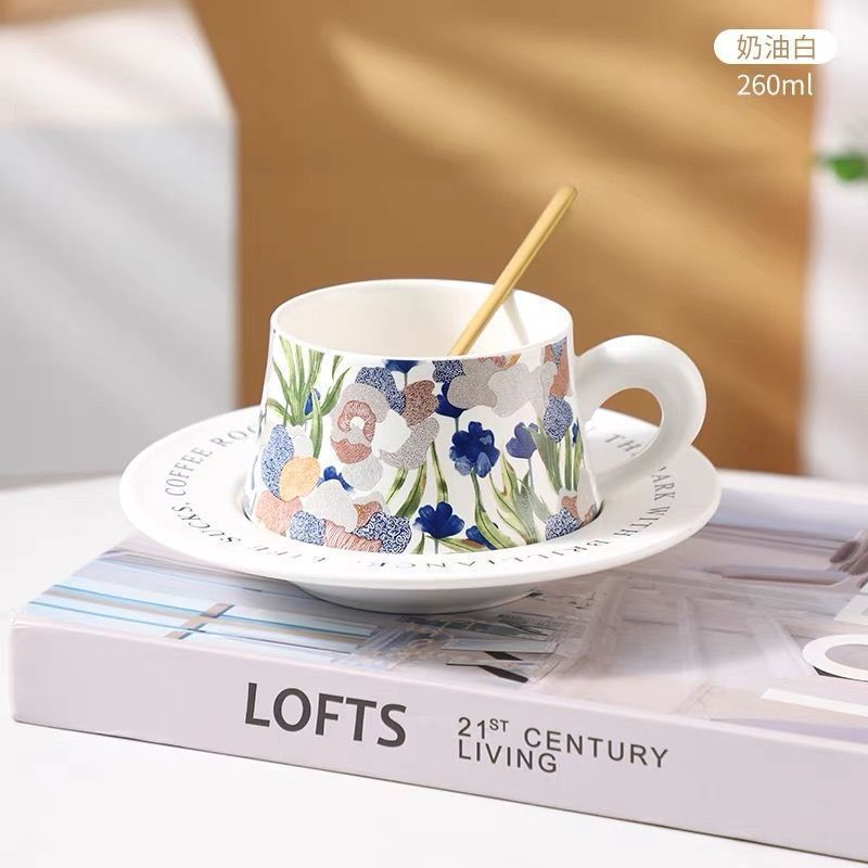 French vintage designer coffee cups and plates, vintage-style floral ceramic lattes, gifts for besties