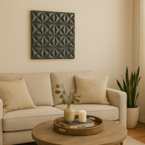 Black Square Shape Handcrafted MDF Wall Decor Elegant Home Accent