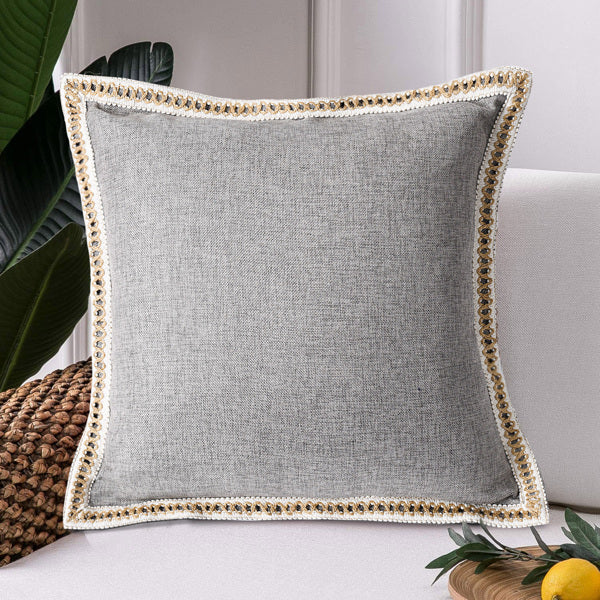 Set Of 2 Throw Pillow Covers Vintage Linen Trimmed Cushion Covers,20in X20in