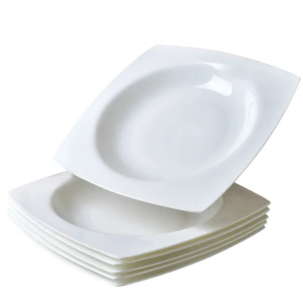Salad Kitchen Plate Set For 6,Square Plate Sets For Elegant Dining,Microwave Safe White Plates Ceramic Tableware Set,Ideal For Home Or Restaurant