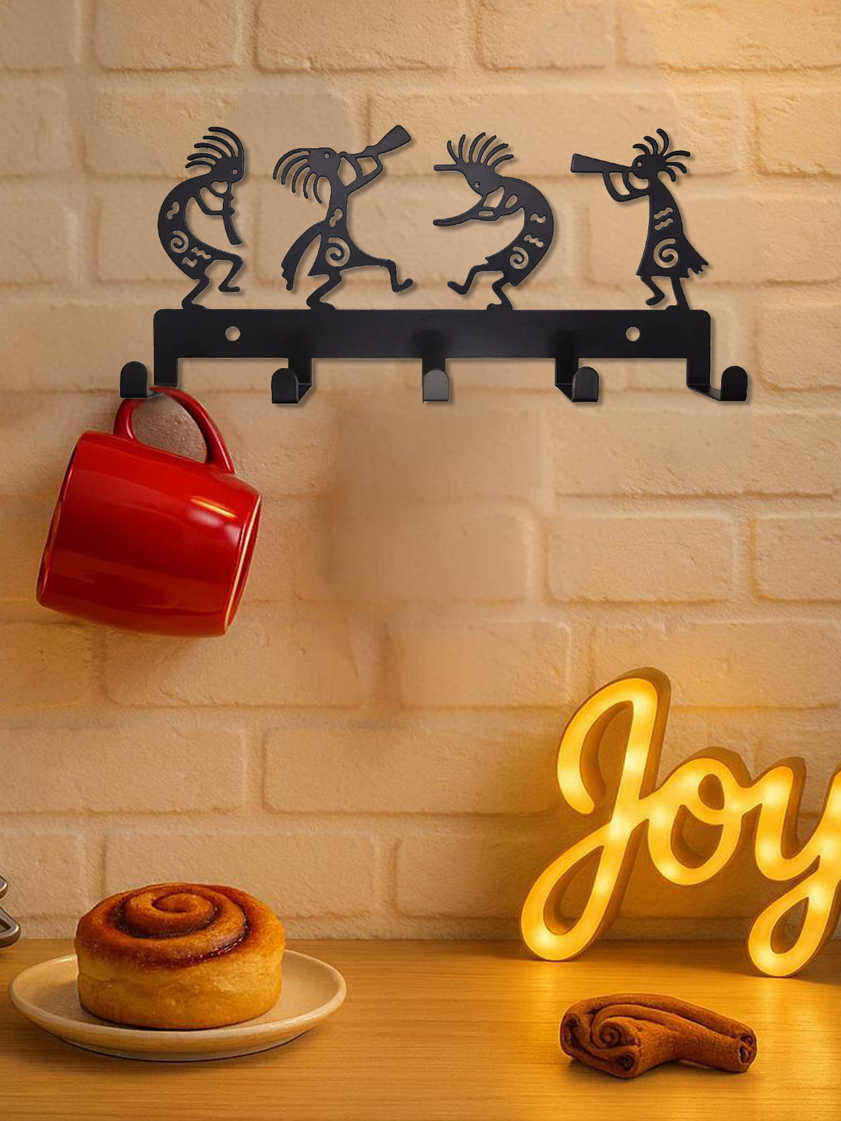 Vintage Black Metal Coat Rack Wall Mounted - 5 Heavy Duty Hooks For Jackets, Hat
