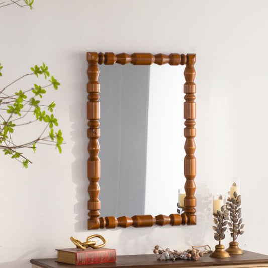 Vintage Wooden Carved Wall Mirror, Decorative Column Frame For Living Room Entryway Retro Decor