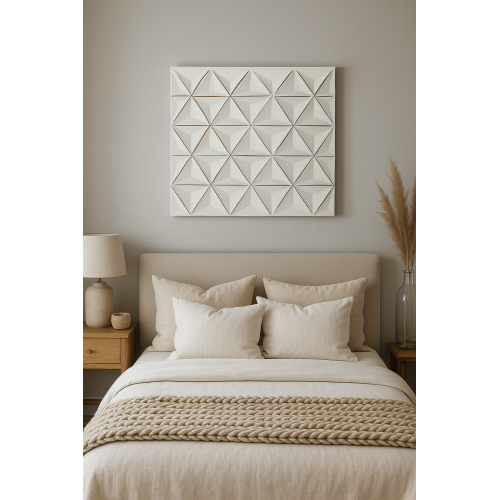 White Square Shape Handcrafted MDF Wall Decor Elegant Home Accent