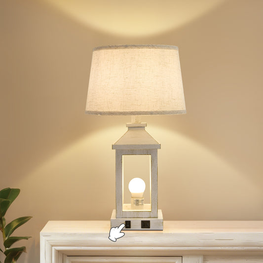 20.5 Set Of 2 Vintage Table Lamps For Living Room,Farmhouse Industrial Nightstand Lamp With USB C  A  Outlet,White Bedside Lamps For End Table With Nightlight Including Light Bulbs