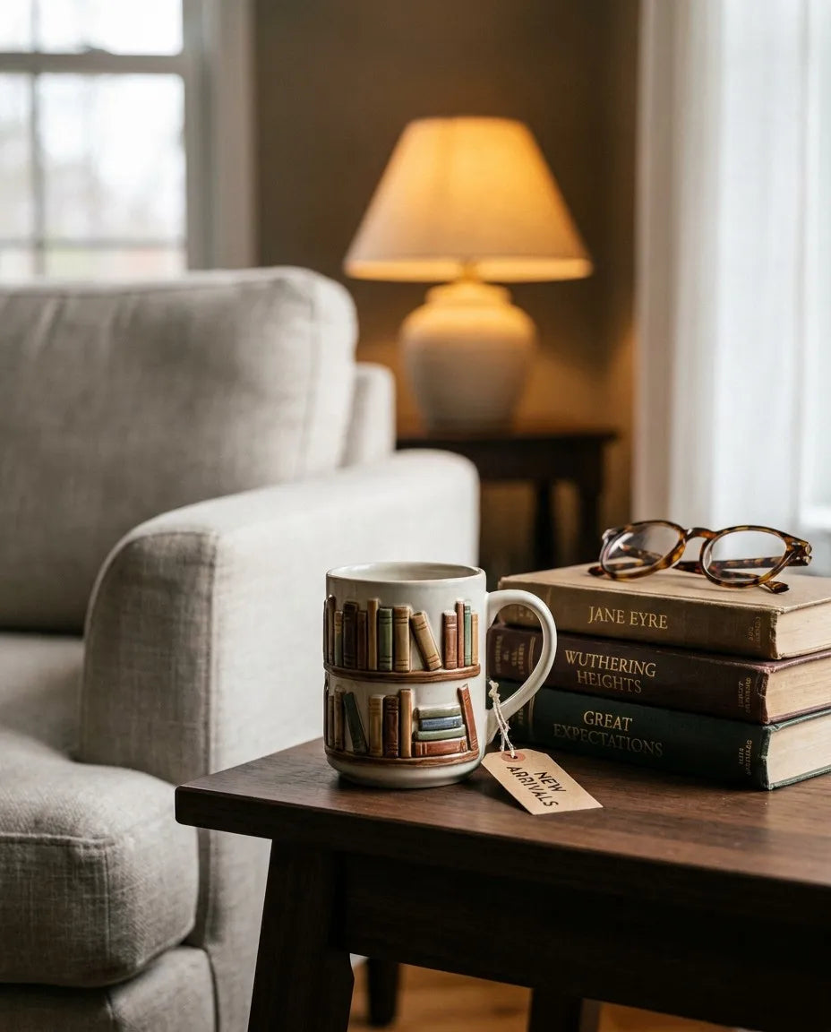 Cozy Reading Nook with 3D Book Mug