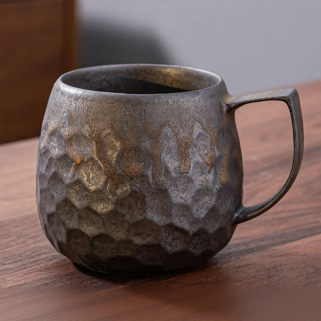 Vintage Rust-Glazed Ceramic Mug - Gold Glaze Variant