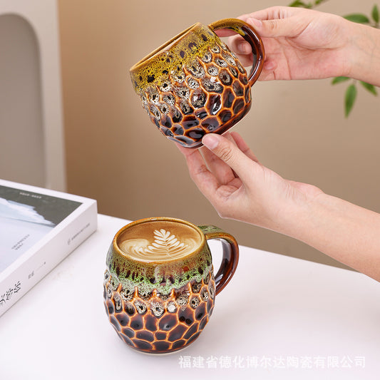 跨境专供亚马逊Temu窑变釉陶瓷咖啡杯马克杯复古家用水杯爆款货源