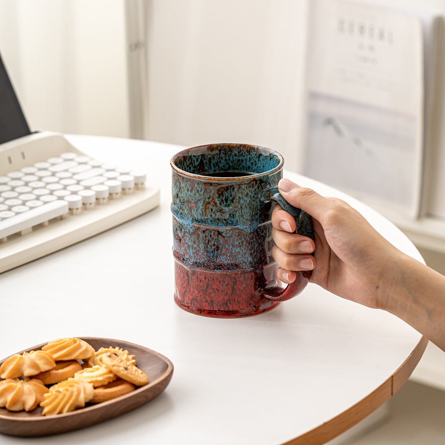 Large Capacity Kiln-Glazed Mug | Industrial Oil Drum Style