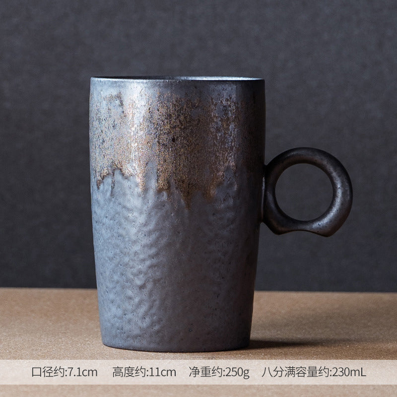 Ceramic coffee cups, high-aesthetic vintage mugs, coarse ceramic rust-glazed couple cups, breakfast cups, water cups