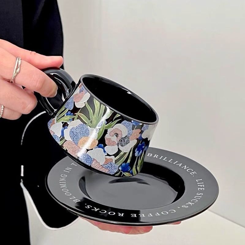 French vintage designer coffee cups and plates, vintage-style floral ceramic lattes, gifts for besties