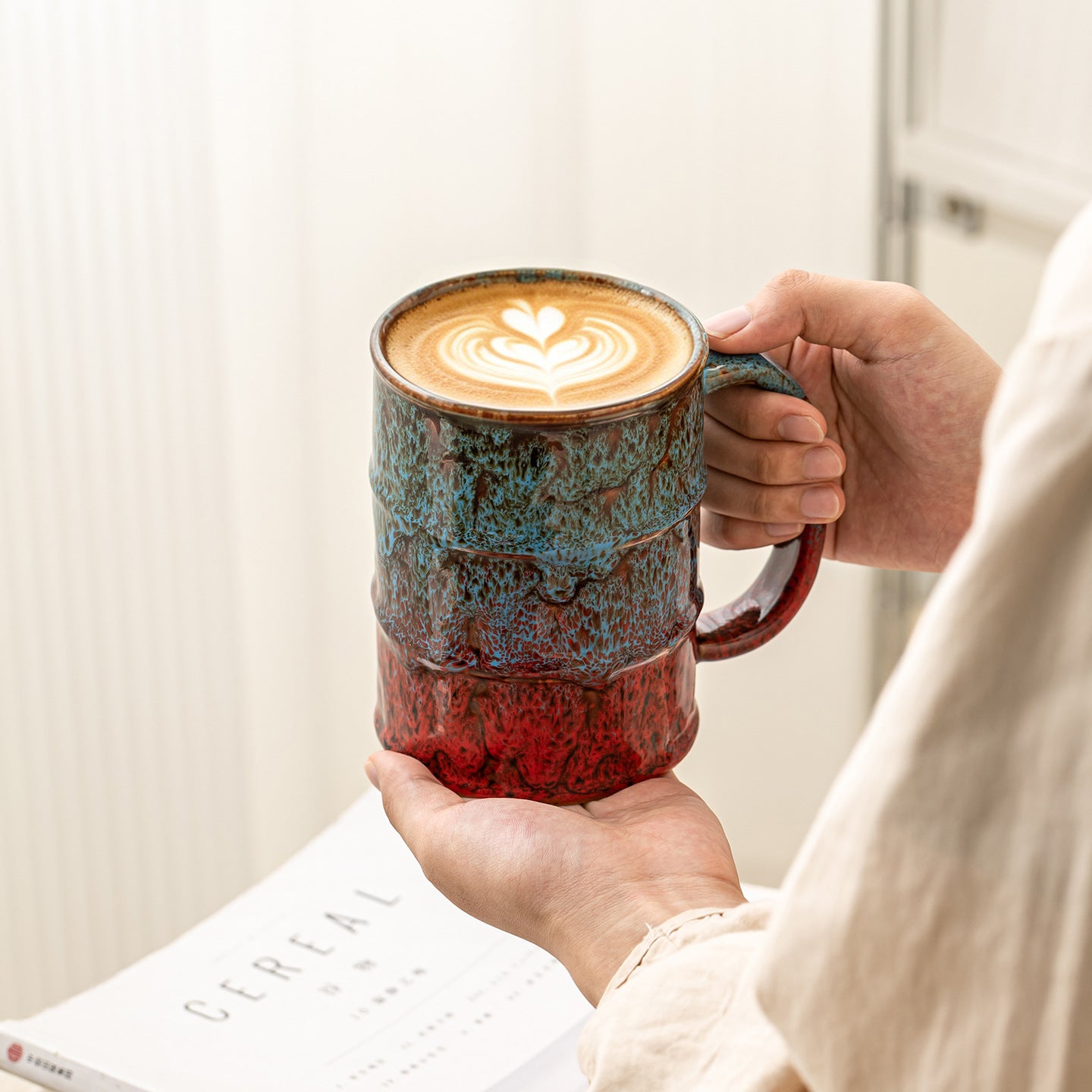 Large Capacity Kiln-Glazed Mug | Industrial Oil Drum Style