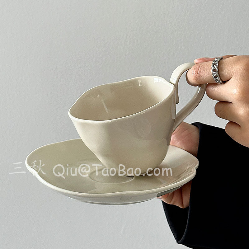 Sanqiu Sanq Vintage Irregular Apricot Melbourne Coffee Cups and Saucers, Latte Cups, Afternoon Tea Water Cups, Niche Gifts
