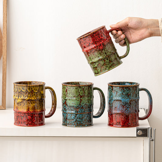 Large Capacity Kiln-Glazed Mug | Industrial Oil Drum Style