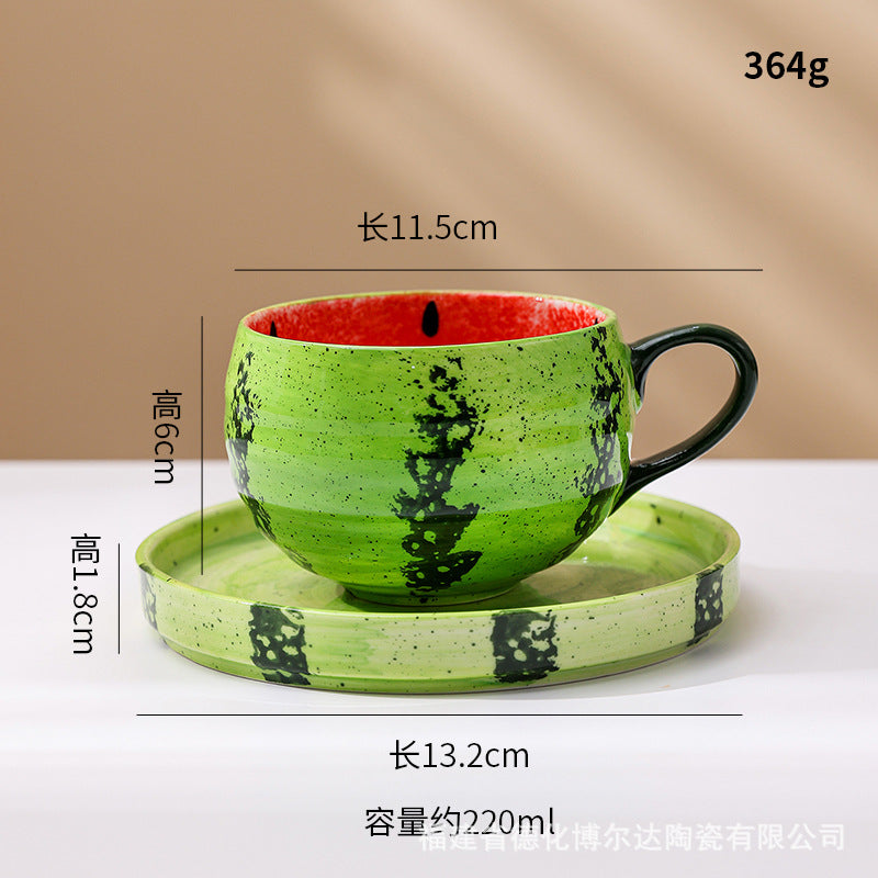 Cross-border high-value Japanese hand-painted underglaze watermelon coffee cup and saucer set, office home breakfast cup customization