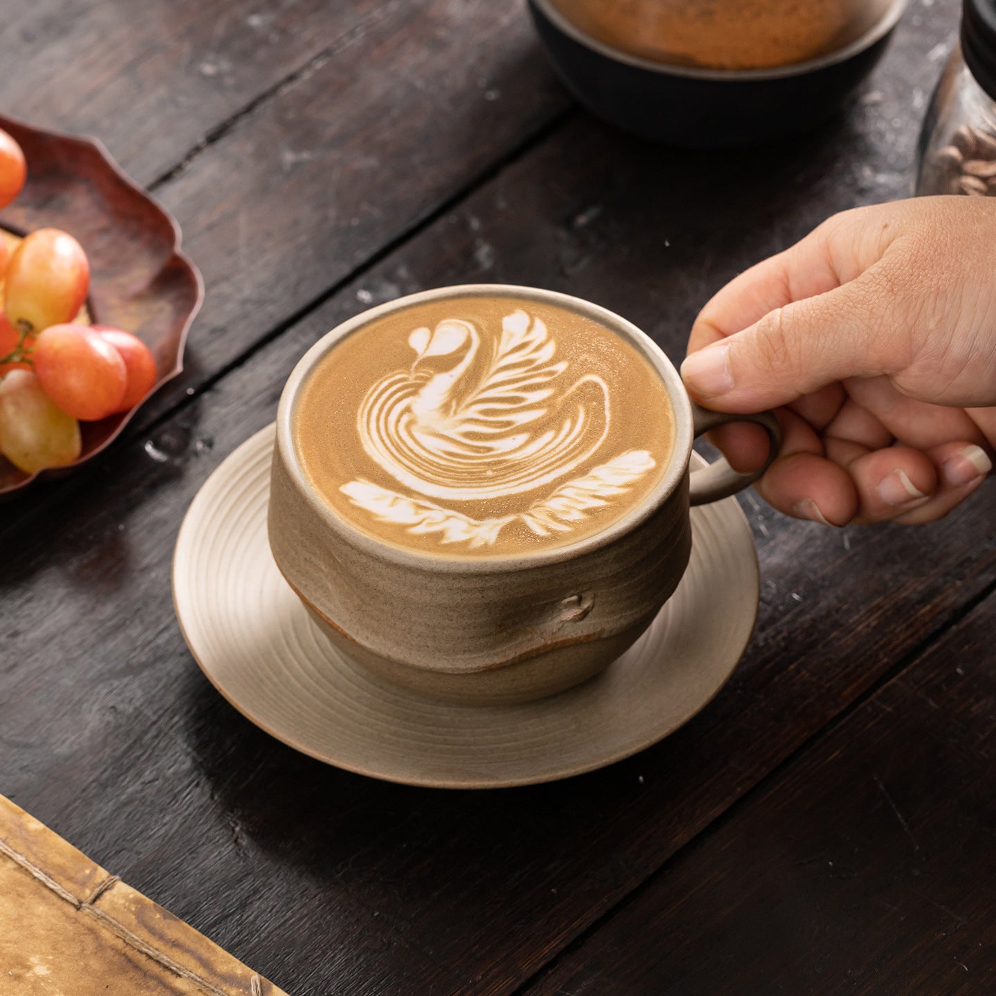 Ceramic espresso cup, latte cup, vintage coarse pottery tea set, latte art, milk coffee, afternoon tea cup, breakfast cup