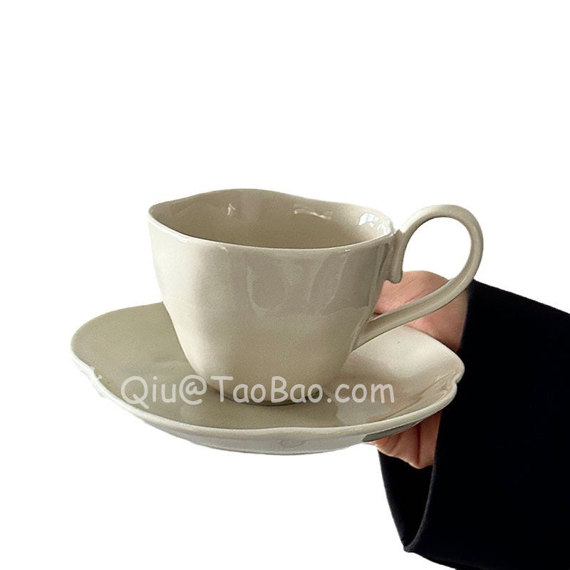 Sanqiu Sanq Vintage Irregular Apricot Melbourne Coffee Cups and Saucers, Latte Cups, Afternoon Tea Water Cups, Niche Gifts