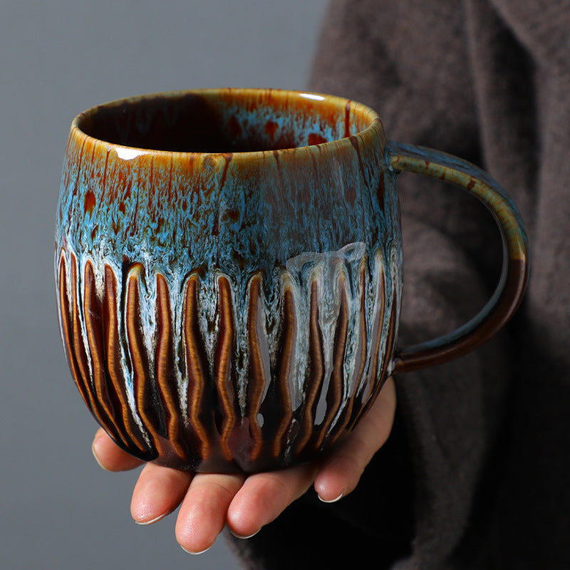 Ceramic 600ml Large Capacity Mug, Drinking Cup, High-Value Breakfast Cup, Coarse Pottery Kiln-Transformed Coffee Cup