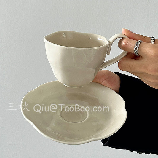 Sanqiu Sanq Vintage Irregular Apricot Melbourne Coffee Cups and Saucers, Latte Cups, Afternoon Tea Water Cups, Niche Gifts