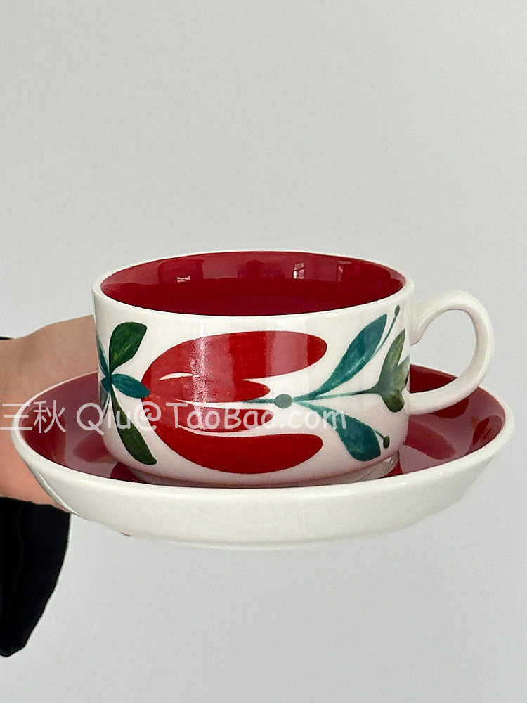 Artisan Hand-Painted Hibiscus Cup Set | Vintage Floral Collection