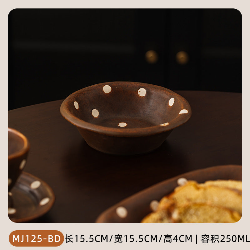 Meijiahui Handmade Ceramic Coffee Cup and Saucer Set White Point Coffee Vintage High-End Mugs and Saucers