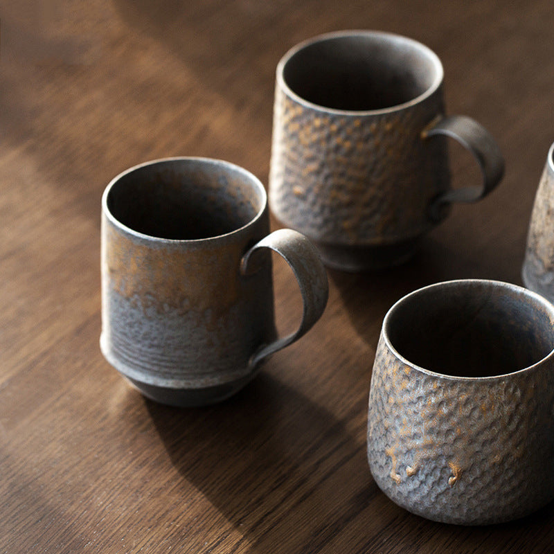 Ceramic coffee cups, high-aesthetic vintage mugs, coarse ceramic rust-glazed couple cups, breakfast cups, water cups