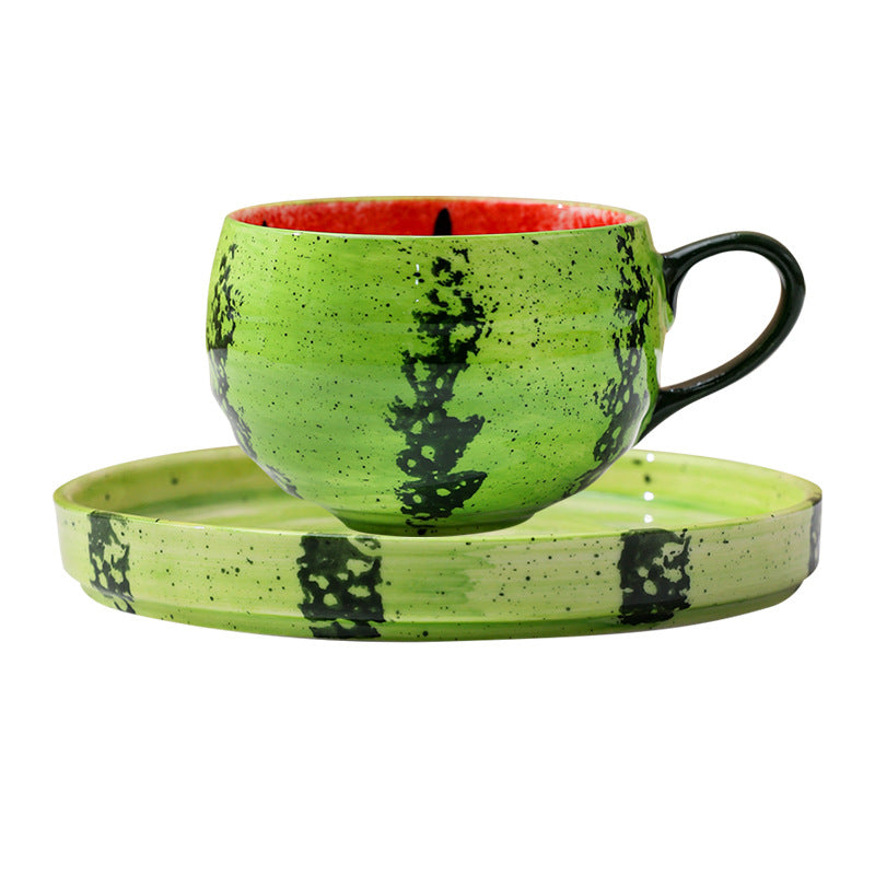 Cross-border high-value Japanese hand-painted underglaze watermelon coffee cup and saucer set, office home breakfast cup customization
