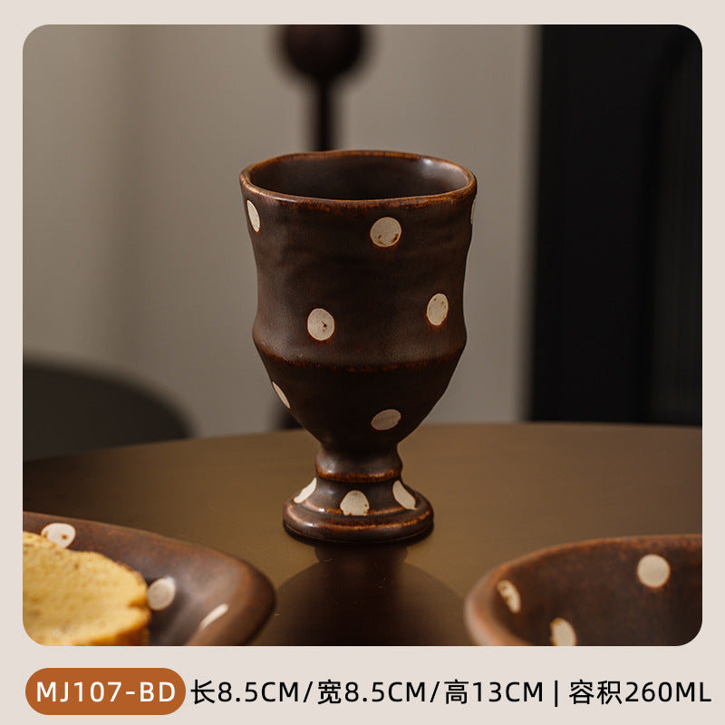 Meijiahui Handmade Ceramic Coffee Cup and Saucer Set White Point Coffee Vintage High-End Mugs and Saucers