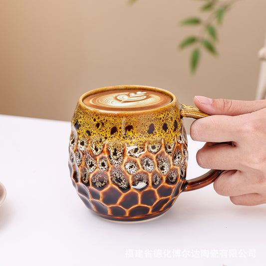 跨境专供亚马逊Temu窑变釉陶瓷咖啡杯马克杯复古家用水杯爆款货源