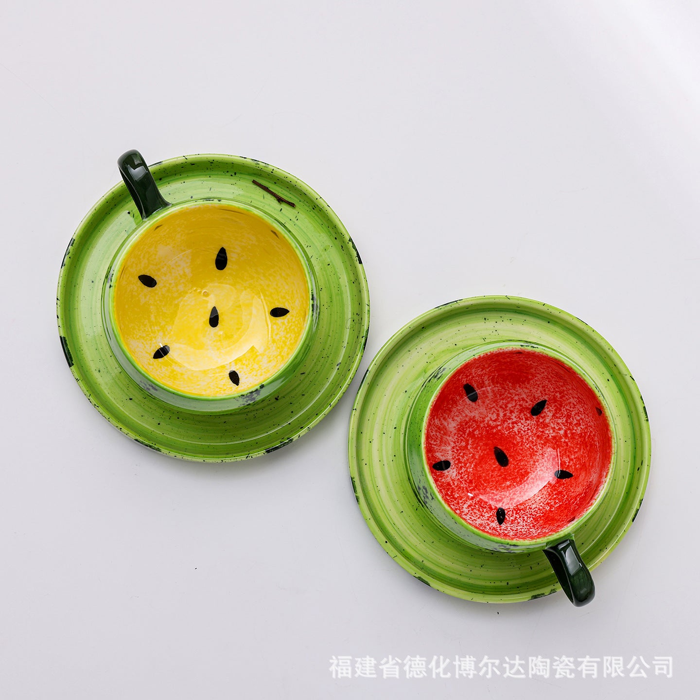 Cross-border high-value Japanese hand-painted underglaze watermelon coffee cup and saucer set, office home breakfast cup customization