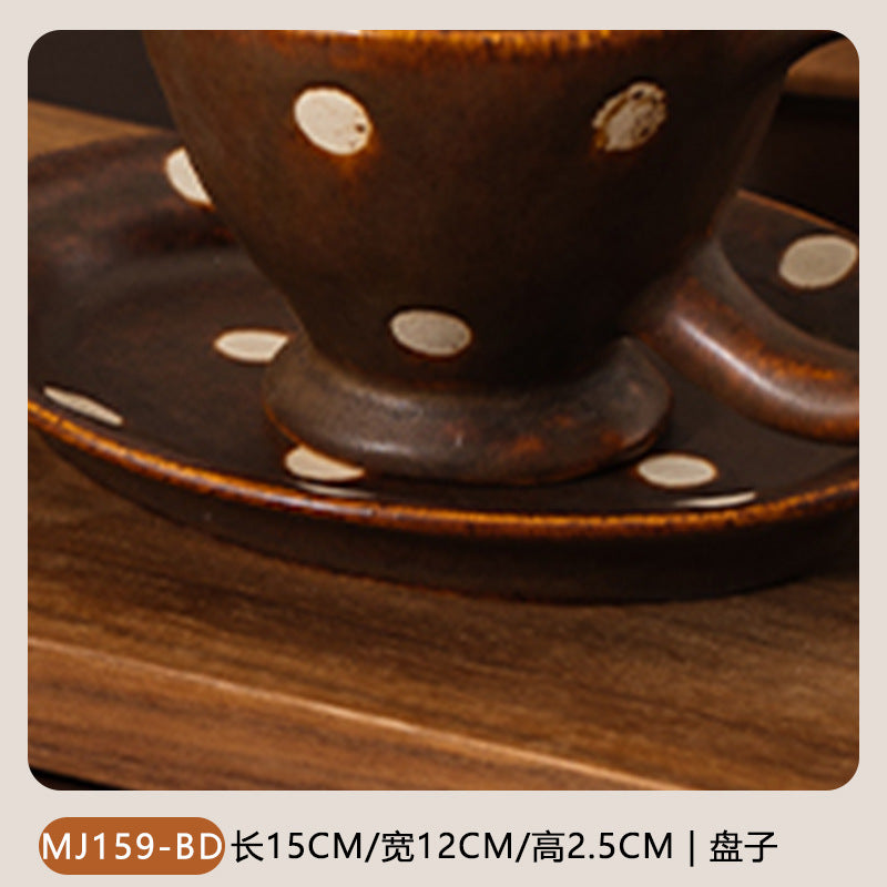 Meijiahui Handmade Ceramic Coffee Cup and Saucer Set White Point Coffee Vintage High-End Mugs and Saucers