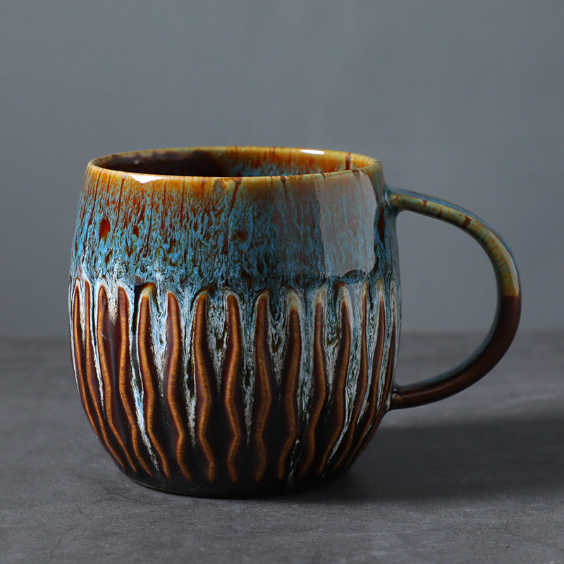 Ceramic 600ml Large Capacity Mug, Drinking Cup, High-Value Breakfast Cup, Coarse Pottery Kiln-Transformed Coffee Cup