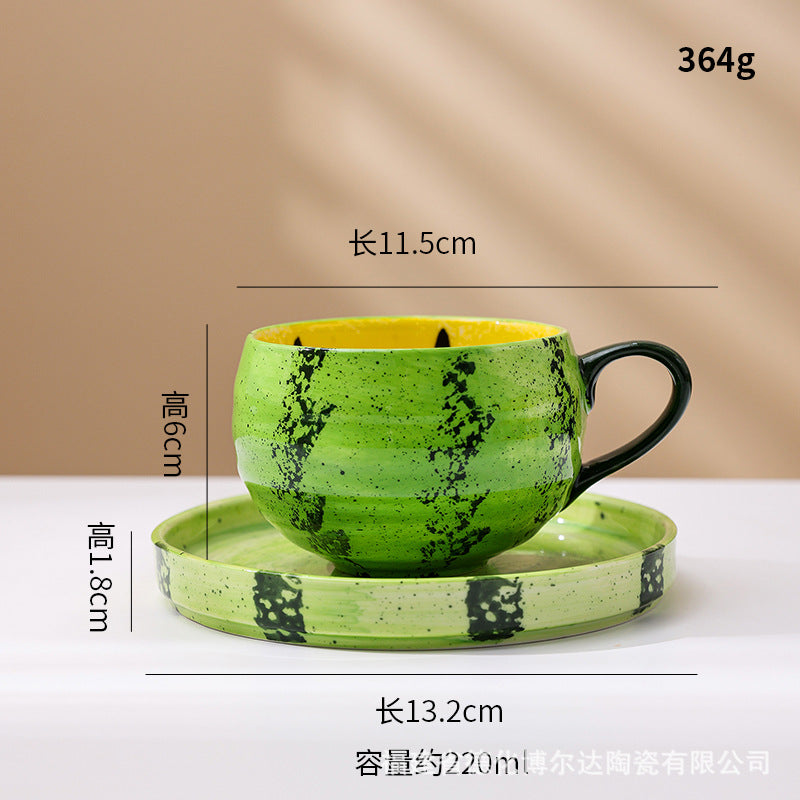 Cross-border high-value Japanese hand-painted underglaze watermelon coffee cup and saucer set, office home breakfast cup customization