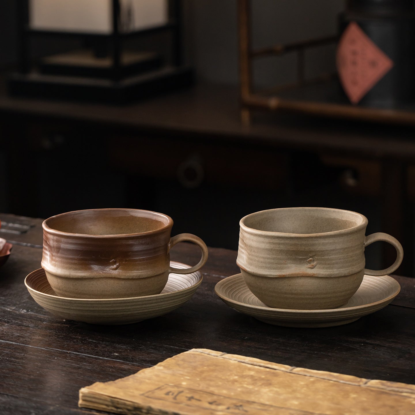 Ceramic espresso cup, latte cup, vintage coarse pottery tea set, latte art, milk coffee, afternoon tea cup, breakfast cup