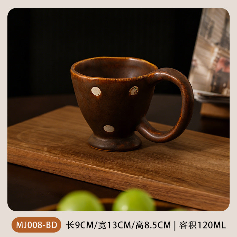 Meijiahui Handmade Ceramic Coffee Cup and Saucer Set White Point Coffee Vintage High-End Mugs and Saucers