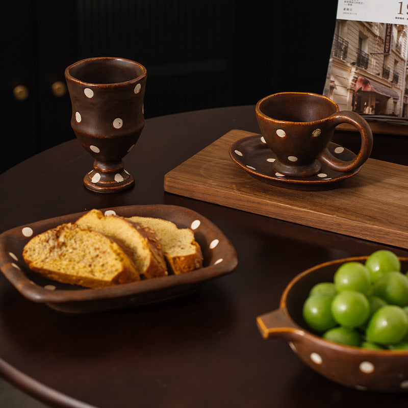 Meijiahui Handmade Ceramic Coffee Cup and Saucer Set White Point Coffee Vintage High-End Mugs and Saucers