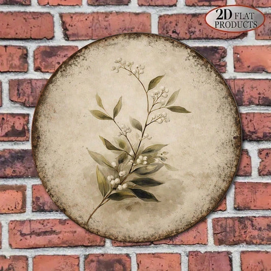 8x8in Vintage Botanical Round Sign Plant Flower Wall Decor