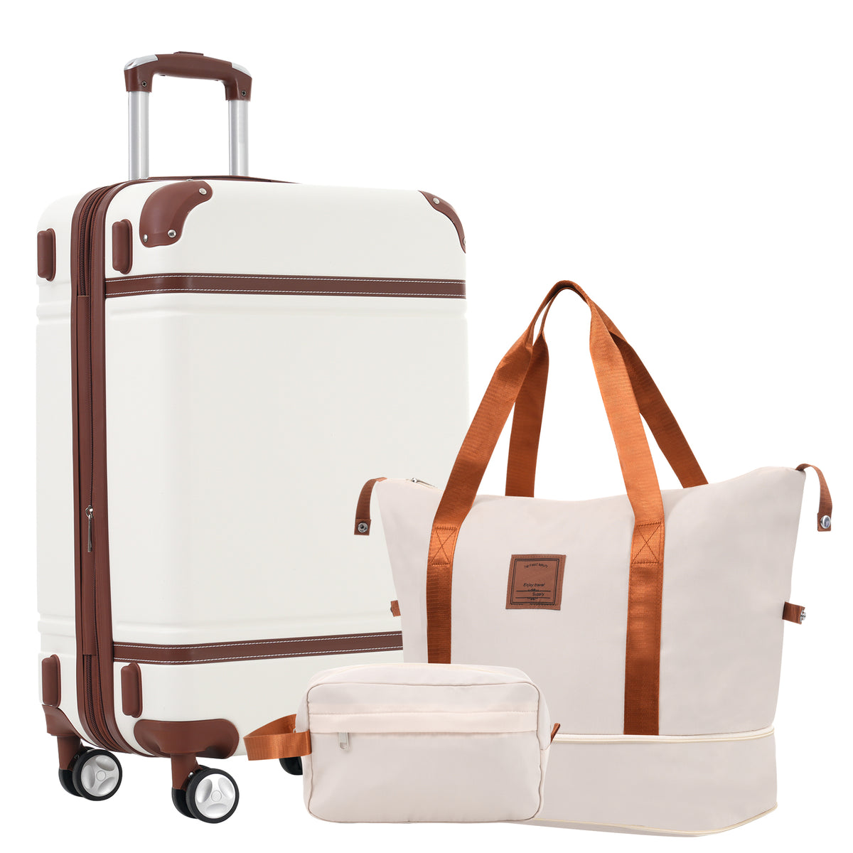 Hardshell Luggage Sets With Bags Lightweight Suitcase Double Spinner Wheels With TSA Lock ,Single Vintage Luggage 24 IN,White