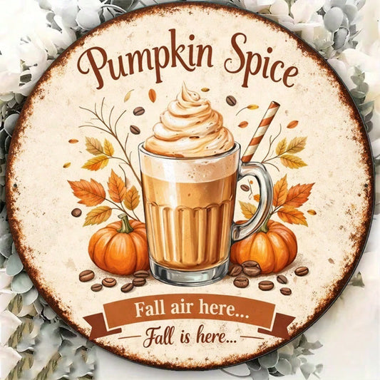 Vintage Pumpkin Spice Latte Round Sign Retro Autumn Wall Decor